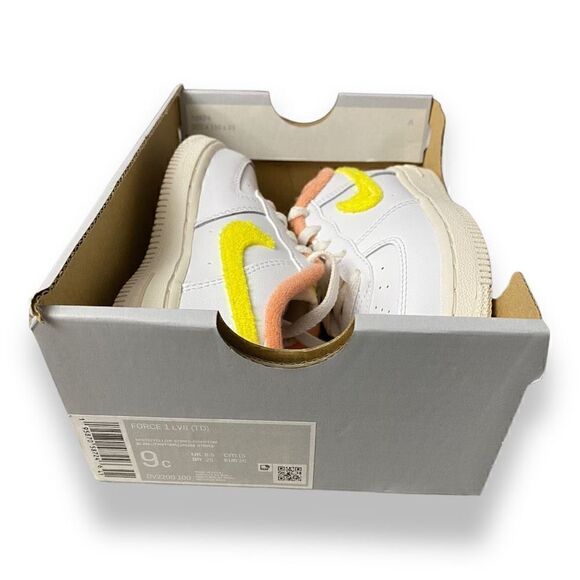 Nike Air Force 1 Toddler 5C White Yellow Strike-Phantom DV2200-100 New - Picture 7 of 9